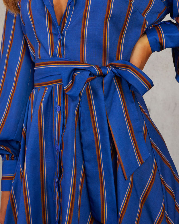 Windsor Striped Waist Tie Mini Dress-Matylis