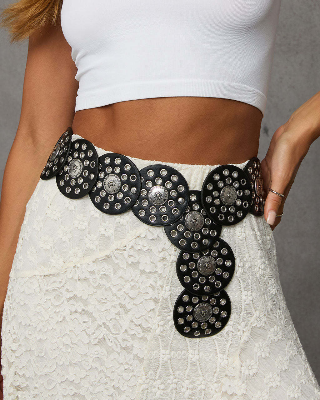 Videna Etched Grommet Hole Leather Belt-Matylis