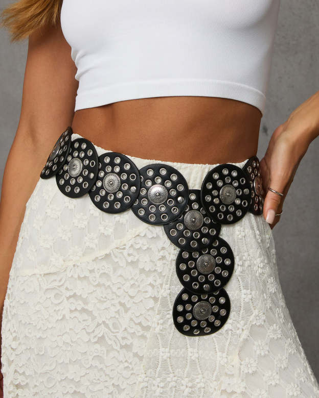 Videna Etched Grommet Hole Leather Belt-Matylis