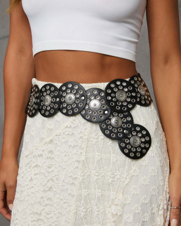 Videna Etched Grommet Hole Leather Belt-Matylis
