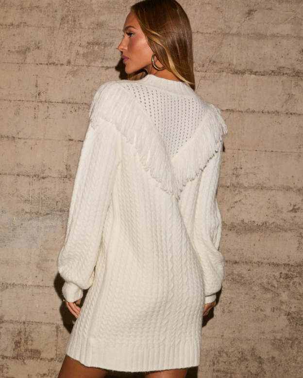 Wendy Fringe Trim Mini Sweater Dress-Matylis
