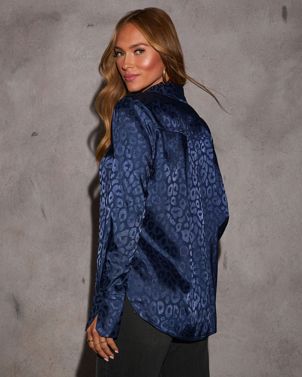 Willah Satin Embossed Button Down Top-Matylis