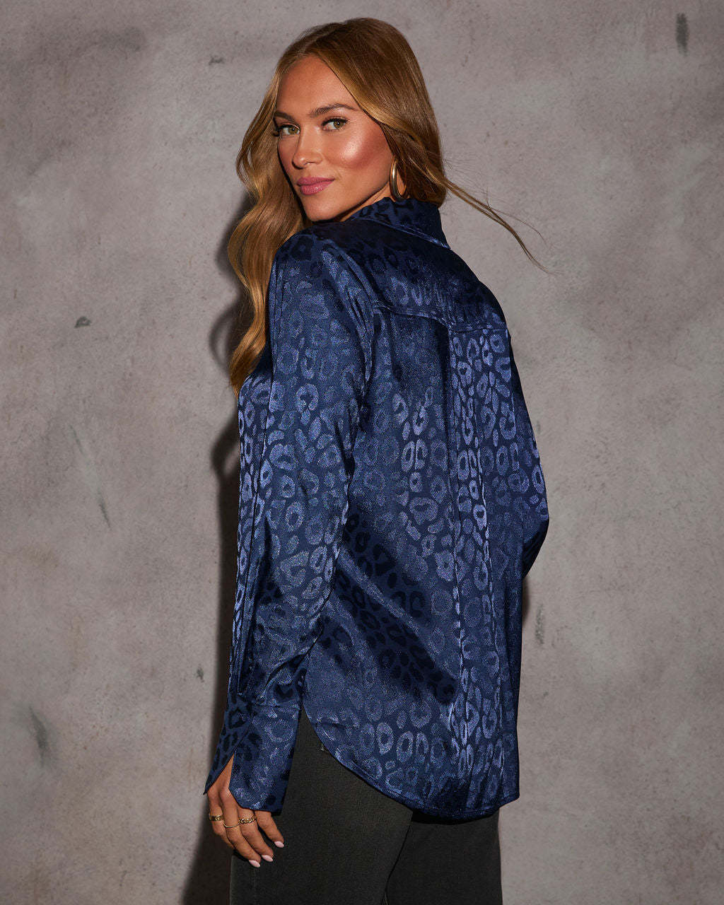 Willah Satin Embossed Button Down Top-Matylis
