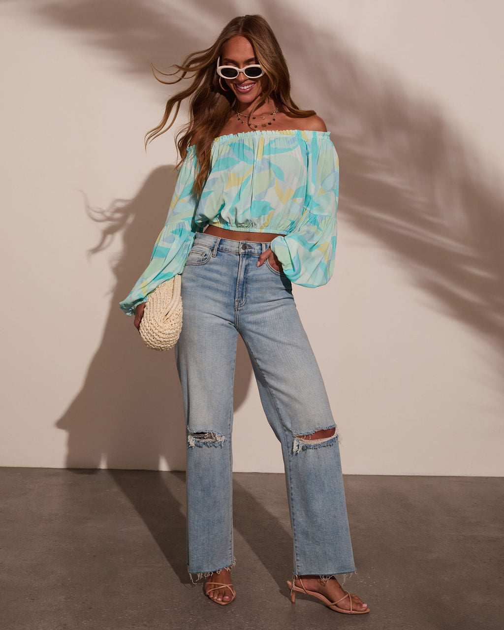 Tropical Spring Printed Off The Shoulder Top-Matylis