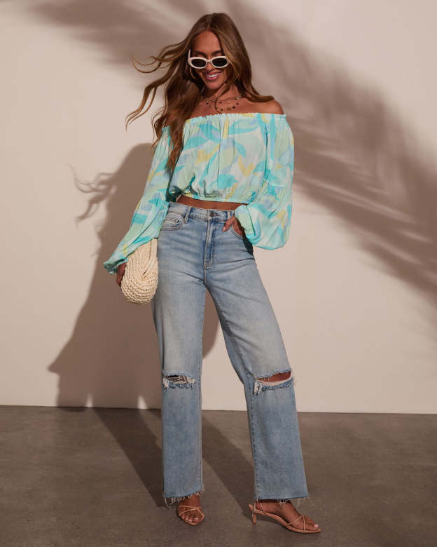 Tropical Spring Printed Off The Shoulder Top-Matylis