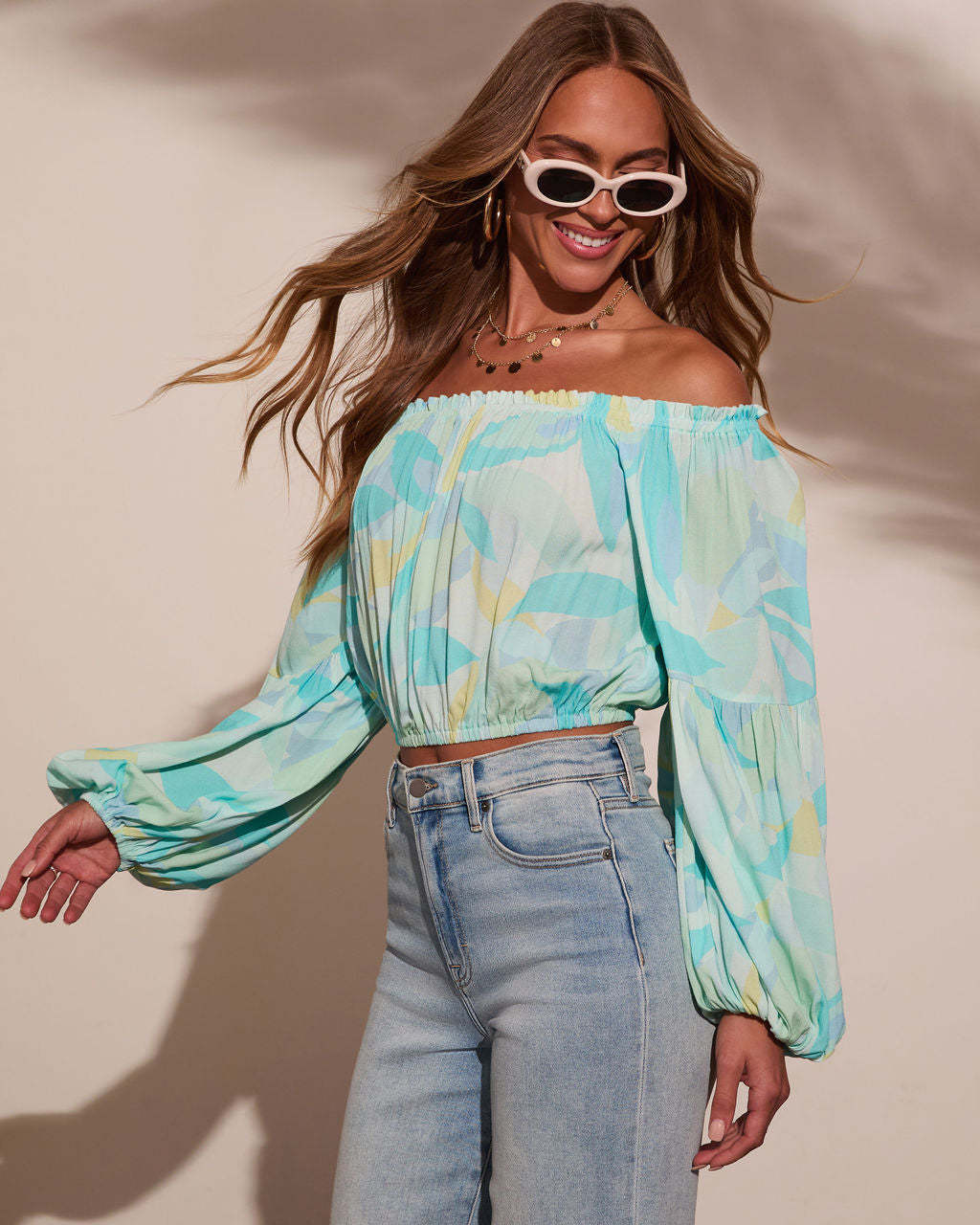 Tropical Spring Printed Off The Shoulder Top-Matylis