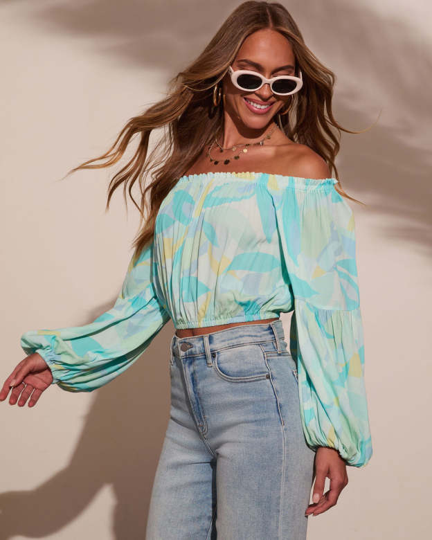 Tropical Spring Printed Off The Shoulder Top-Matylis