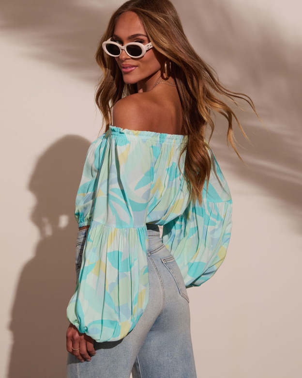 Tropical Spring Printed Off The Shoulder Top-Matylis