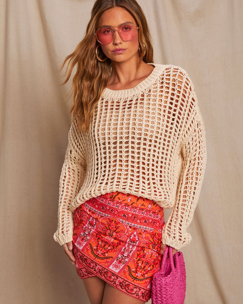 Under The Boardwalk Cotton Crochet Knit Sweater-Matylis