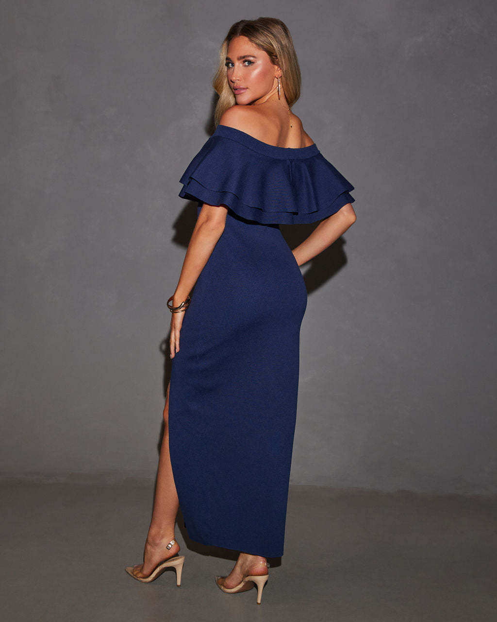 Timeless Beauty Ruffle Off The Shoulder Maxi Dress-Matylis