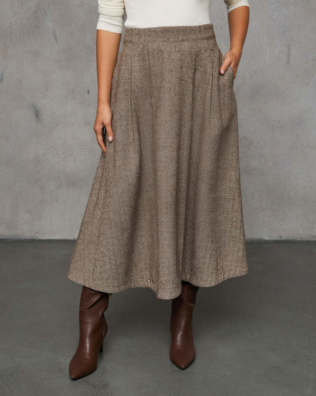 Willah Pleated Pocketed Midi Skirt-Matylis