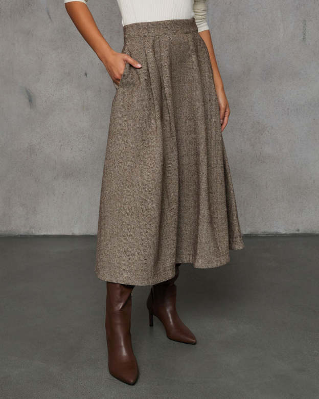 Willah Pleated Pocketed Midi Skirt-Matylis