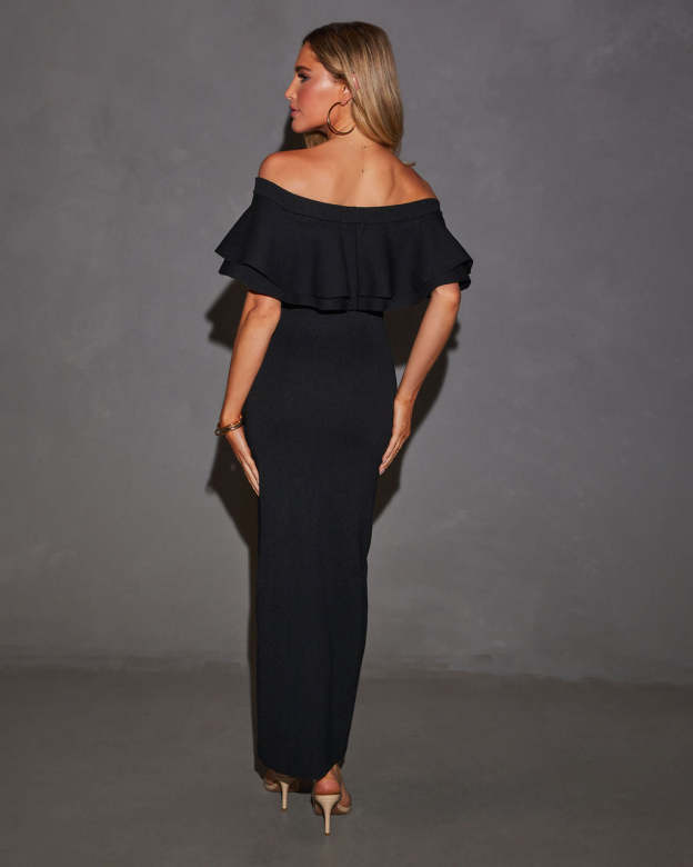 Timeless Beauty Ruffle Off The Shoulder Maxi Dress-Matylis