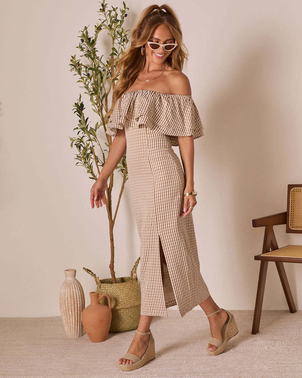 Timeless Beauty Ruffle Off The Shoulder Maxi Dress-Matylis