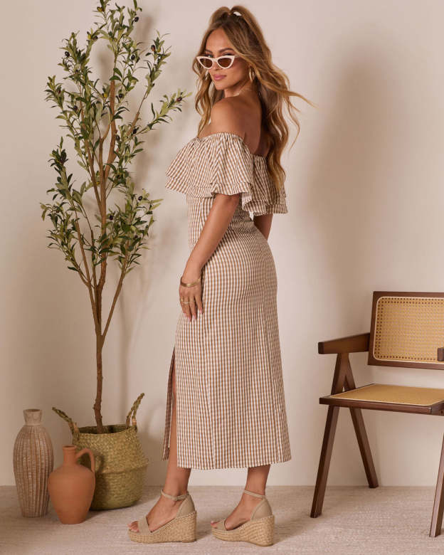Timeless Beauty Ruffle Off The Shoulder Maxi Dress-Matylis