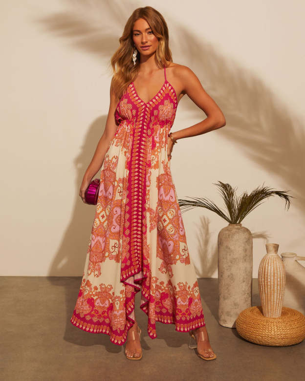 Vineyard Border Print Maxi Dress-Matylis