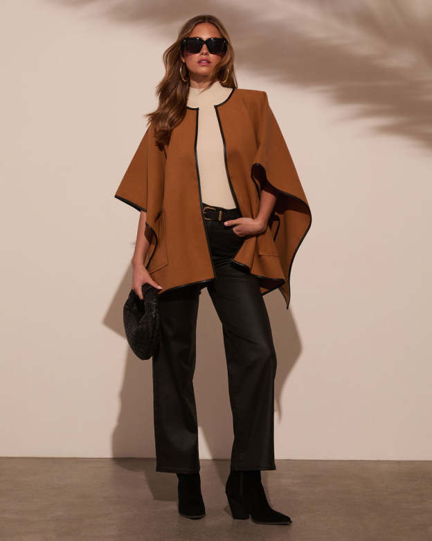 Warm Welcome Contrast Trim Poncho-Matylis