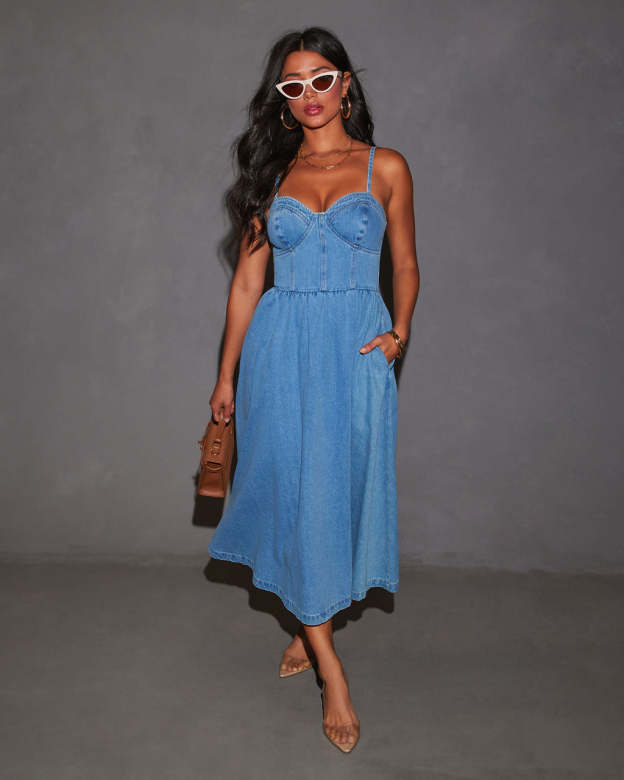 Vienna Voyage Denim Midi Dress-Matylis