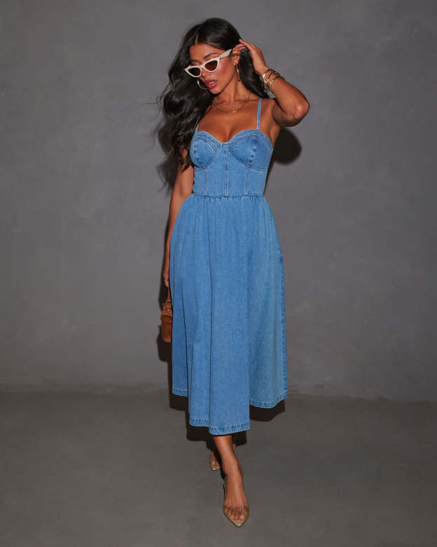 Vienna Voyage Denim Midi Dress-Matylis