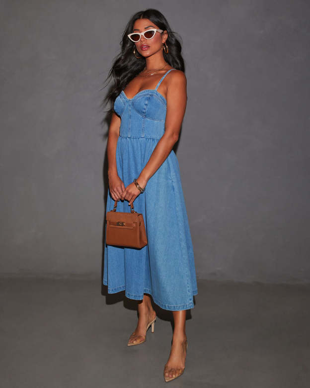 Vienna Voyage Denim Midi Dress-Matylis