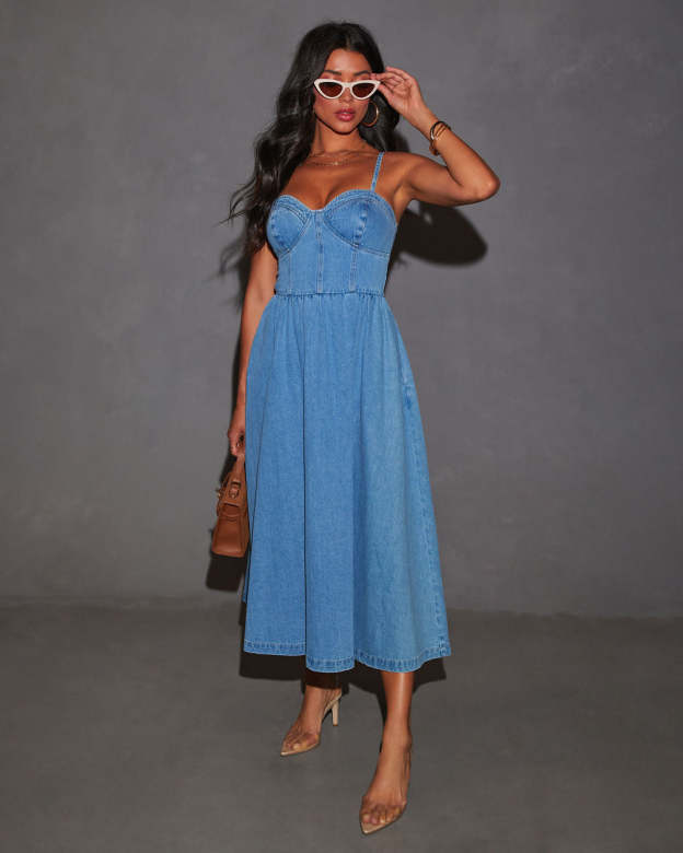 Vienna Voyage Denim Midi Dress-Matylis