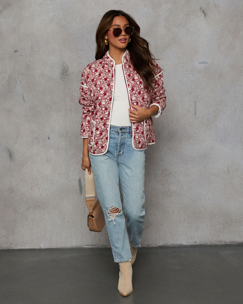 Warm Rose Quilted Zip Up Jacket-Matylis