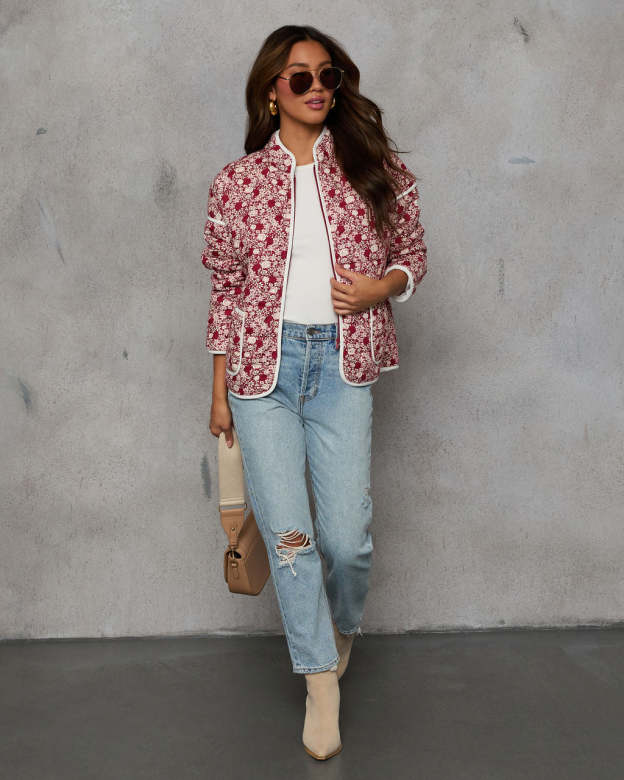 Warm Rose Quilted Zip Up Jacket-Matylis