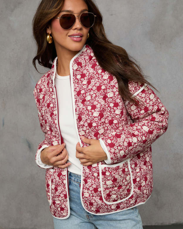 Warm Rose Quilted Zip Up Jacket-Matylis