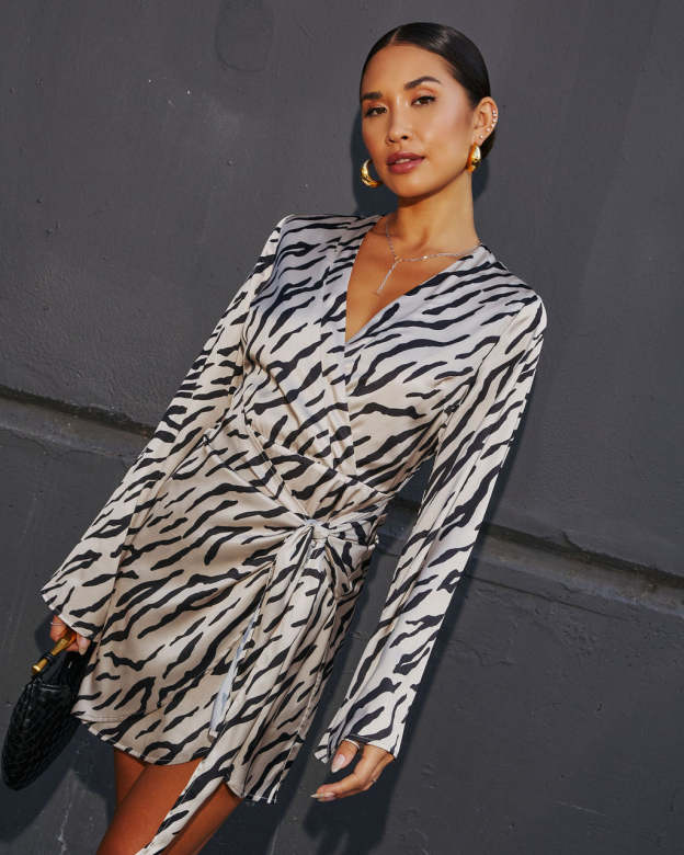 Turn Heads Animal Print Wrap Mini Dress-Matylis