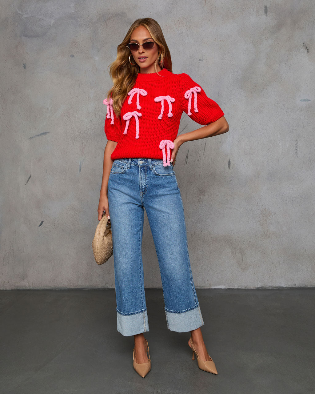 Tied Down Bow Embellished Sweater-Matylis