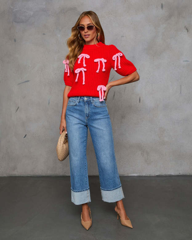 Tied Down Bow Embellished Sweater-Matylis