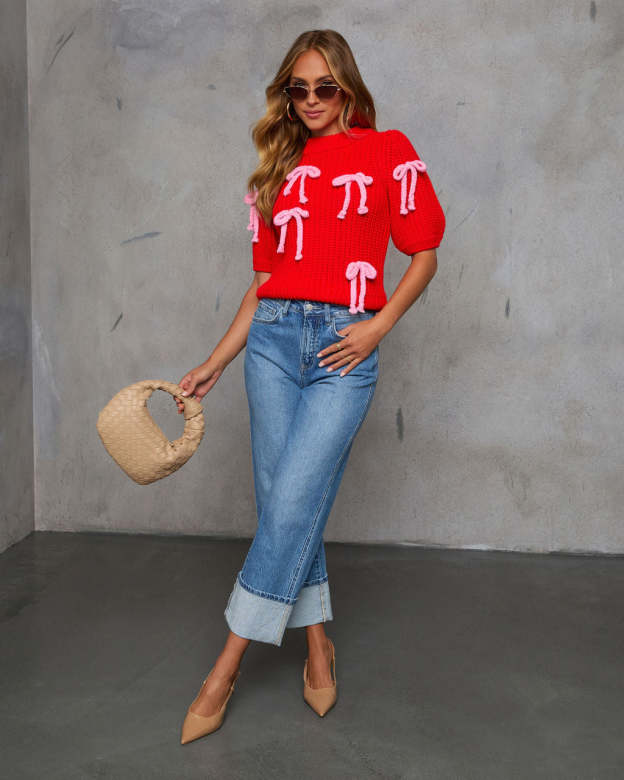 Tied Down Bow Embellished Sweater-Matylis