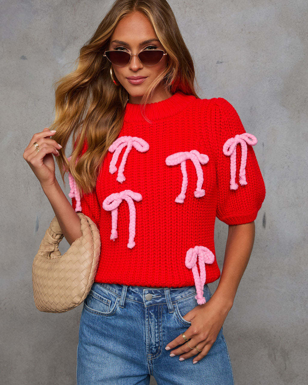 Tied Down Bow Embellished Sweater-Matylis