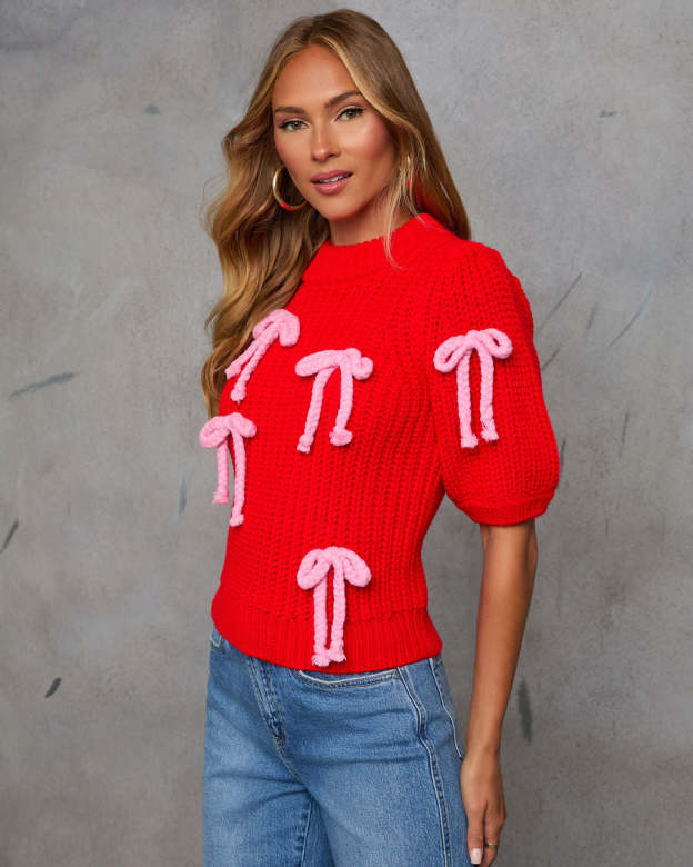 Tied Down Bow Embellished Sweater-Matylis