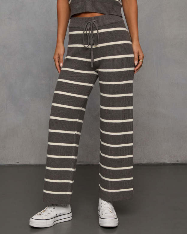 Warm Cravings Striped Knit Pants-Matylis