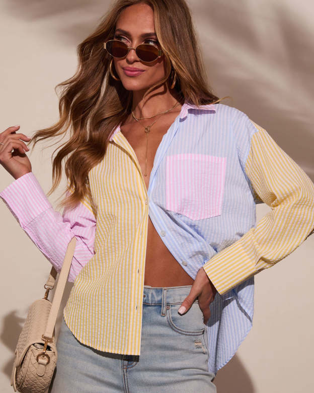 Westin Colorblock Button Down Top-Matylis