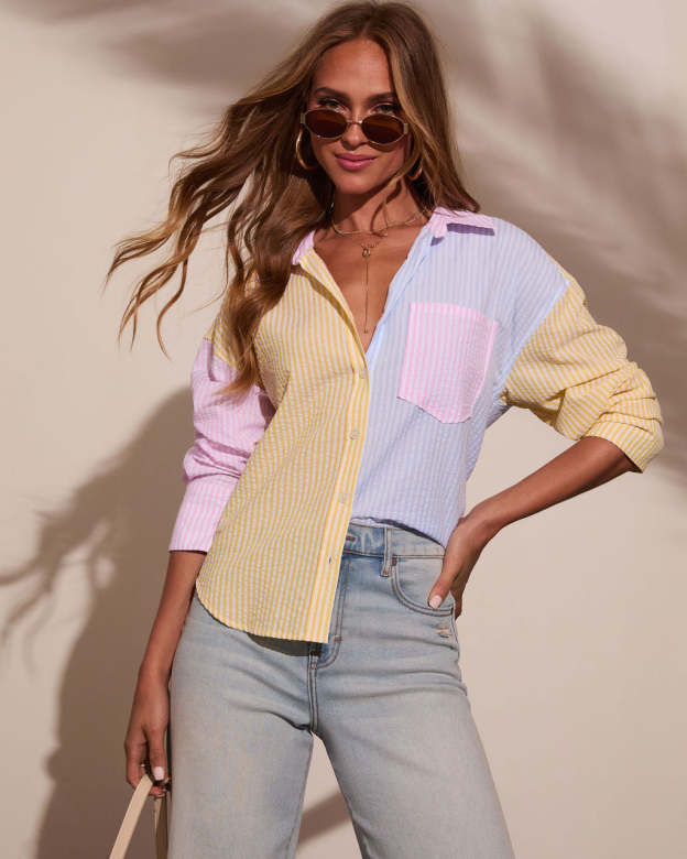 Westin Colorblock Button Down Top-Matylis