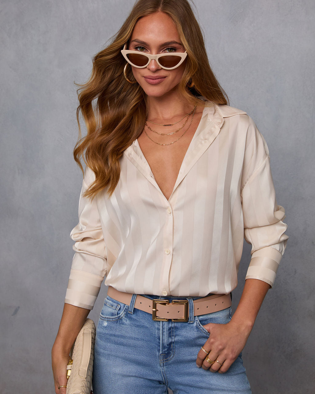 Una Striped Satin Collared Top-Matylis