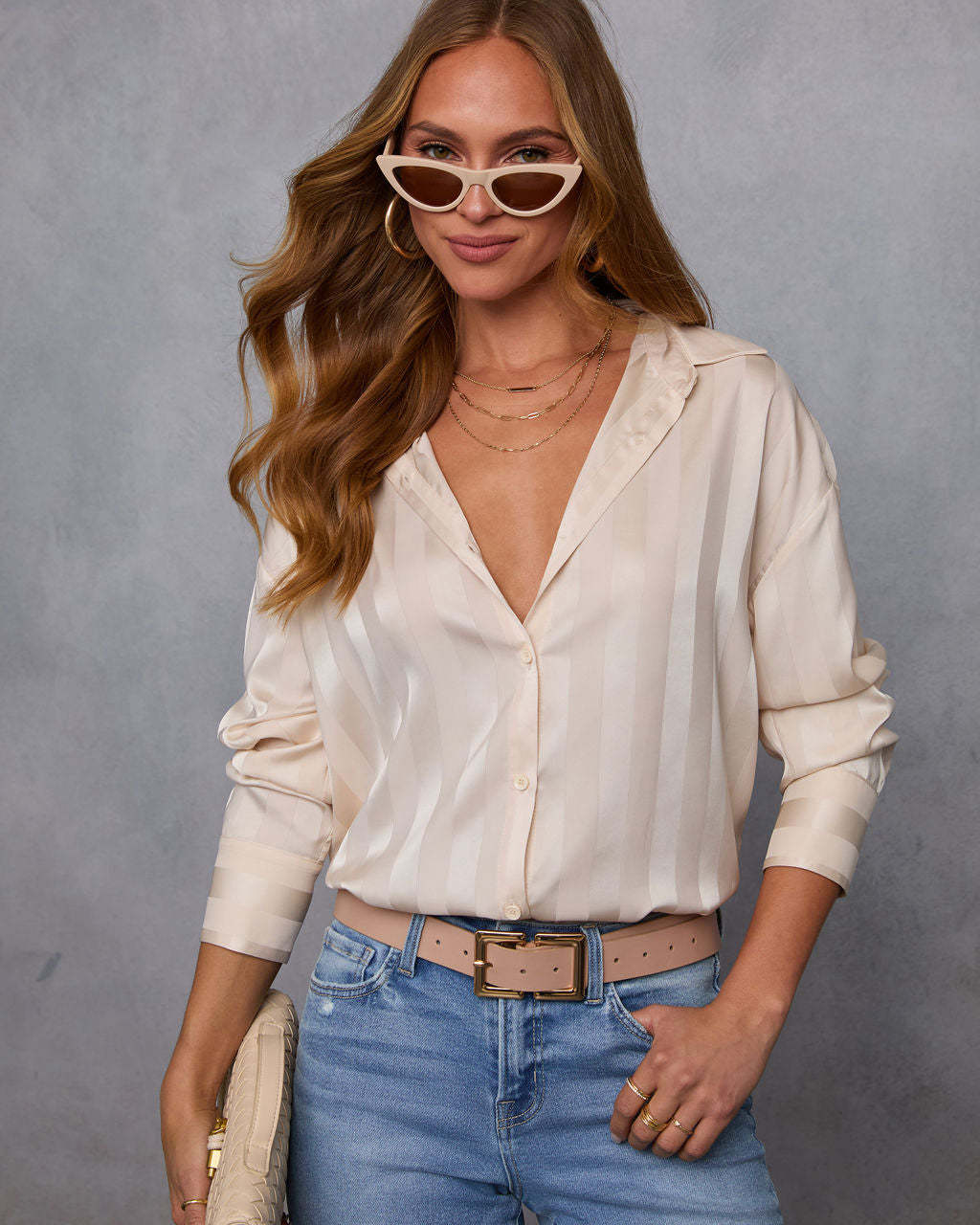 Una Striped Satin Collared Top-Matylis