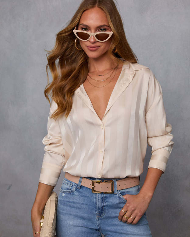 Una Striped Satin Collared Top-Matylis