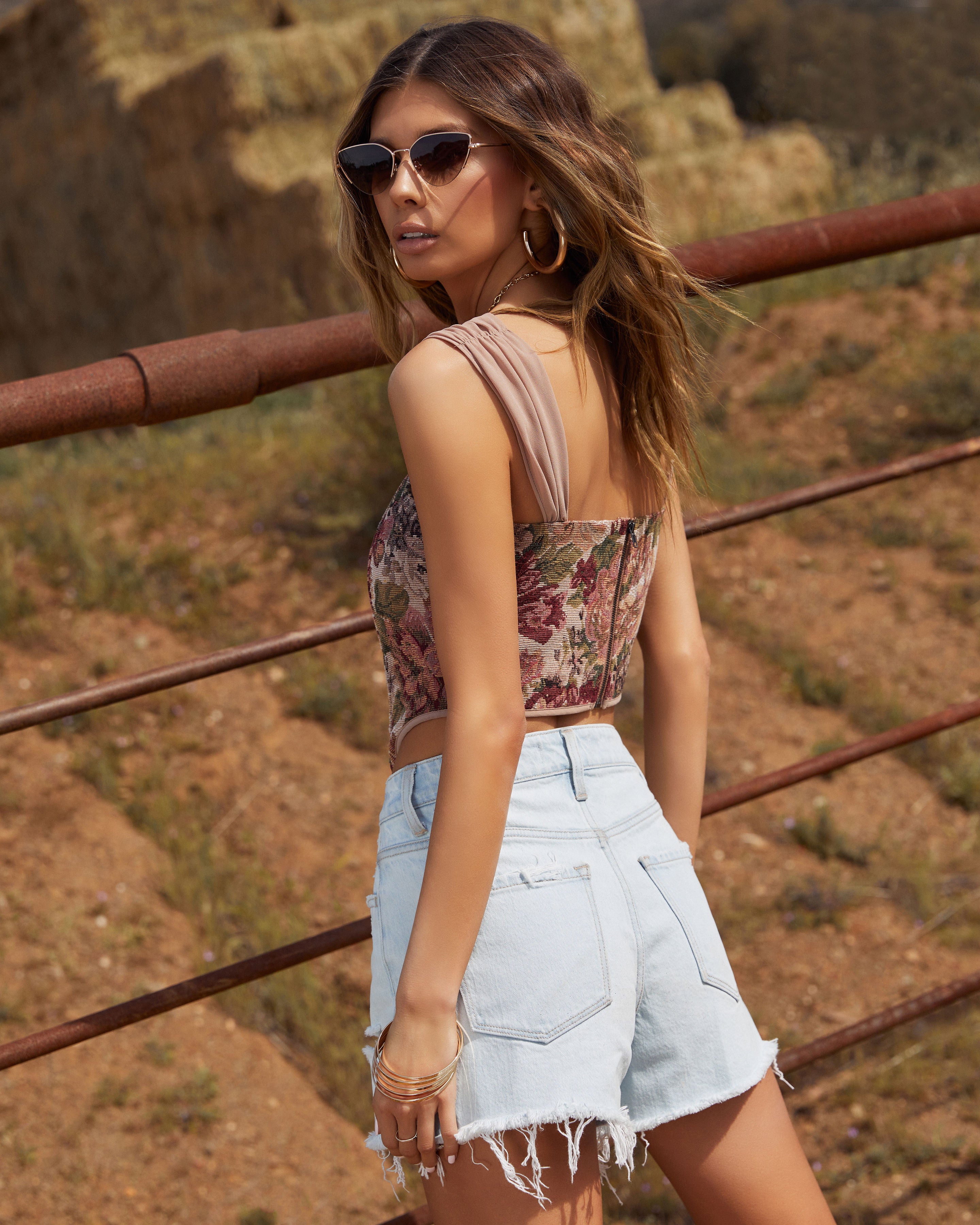 Vintage Charm Floral Corset Crop Top-Matylis