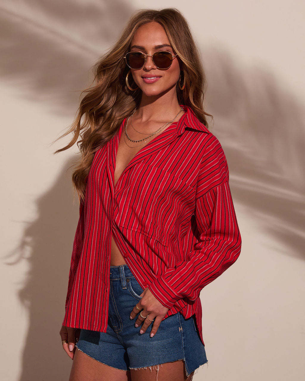 Tinslee Striped Button Down Top-Matylis