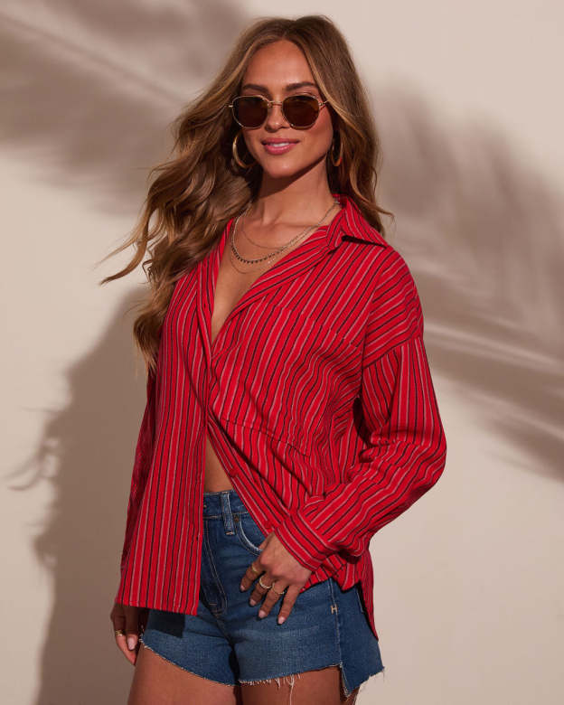 Tinslee Striped Button Down Top-Matylis