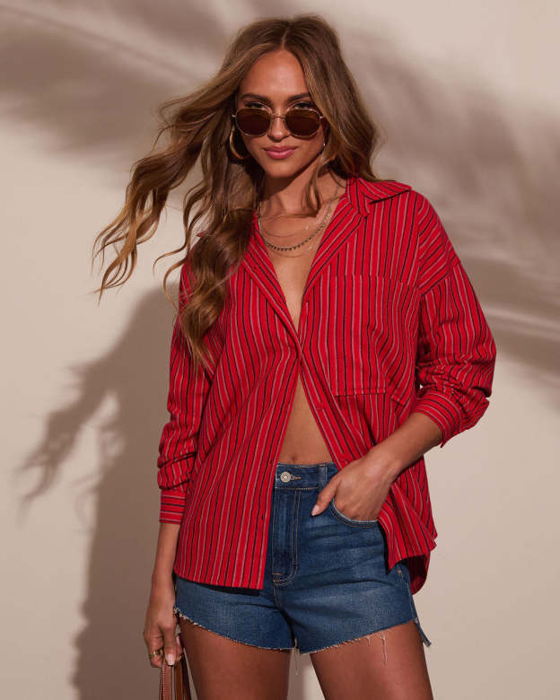 Tinslee Striped Button Down Top-Matylis