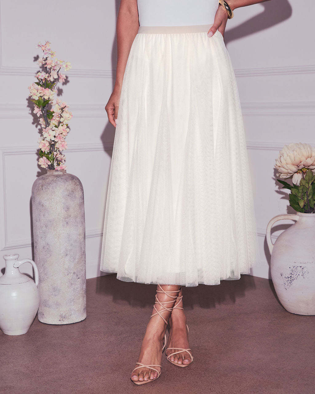 Tiah Pleated Tulle Maxi Skirt-Matylis