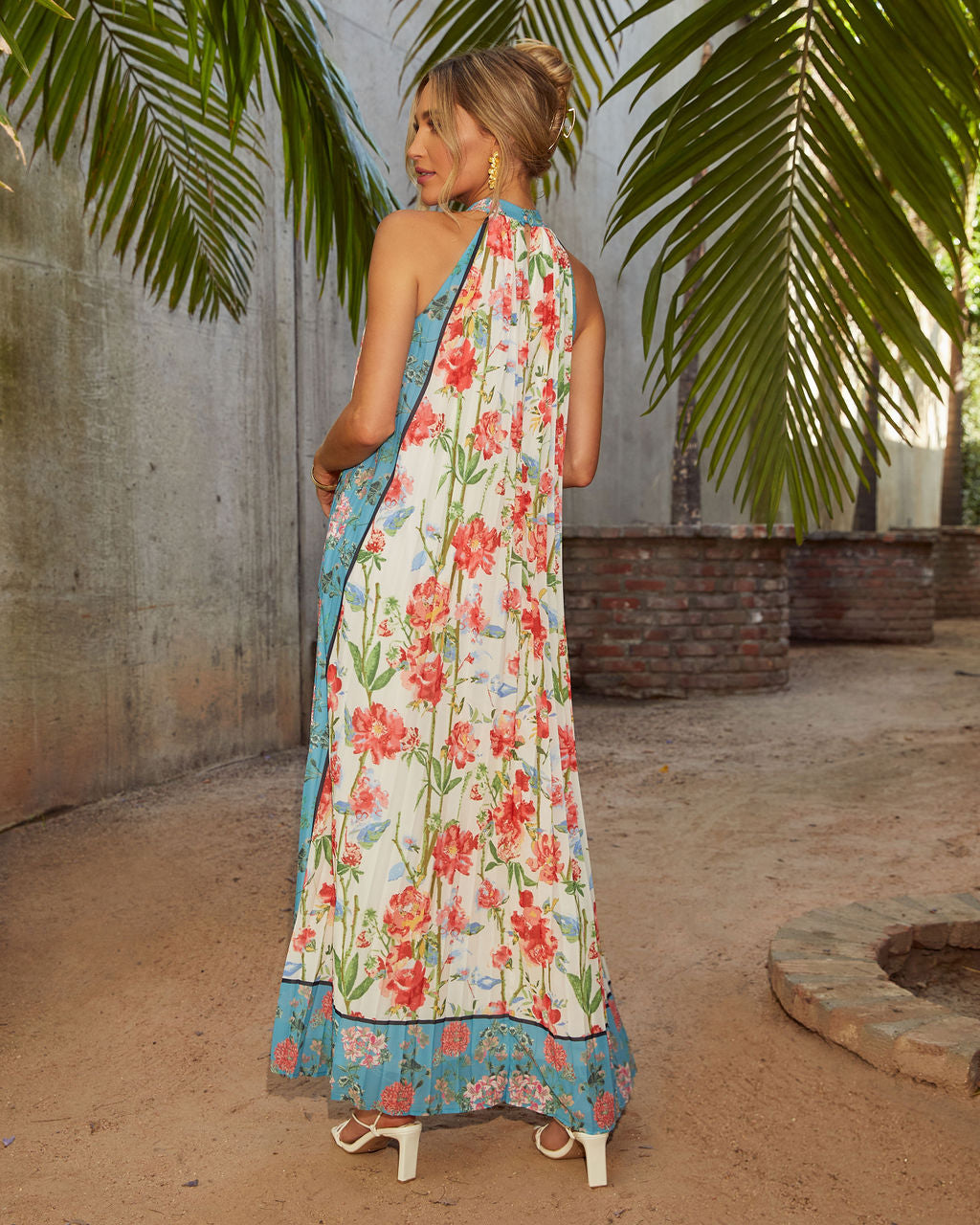 Vaughn Floral Pleated Halter Maxi Dress-Matylis