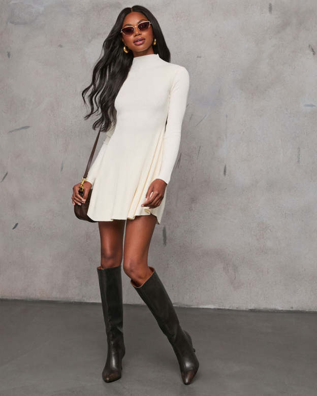 Wish You Well Ribbed Mock Neck Mini Dress-Matylis