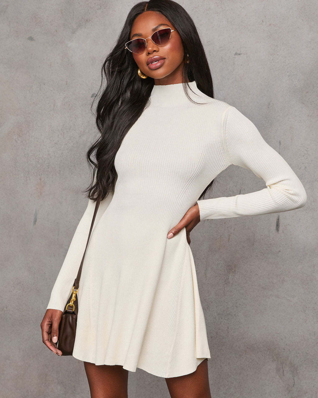Wish You Well Ribbed Mock Neck Mini Dress-Matylis