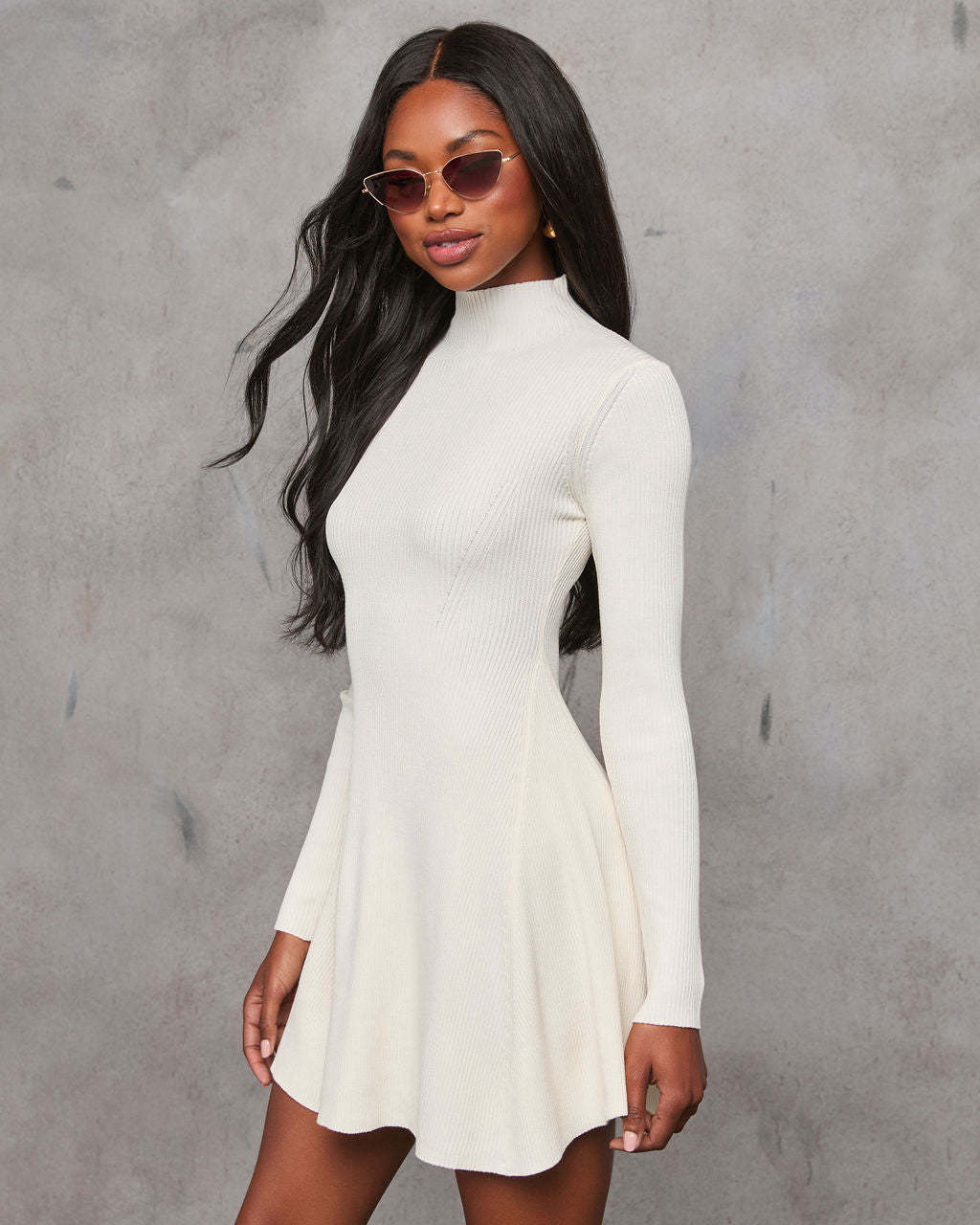 Wish You Well Ribbed Mock Neck Mini Dress-Matylis