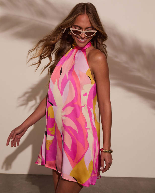 Tropical Treasure Floral Halter Mini Dress-Matylis